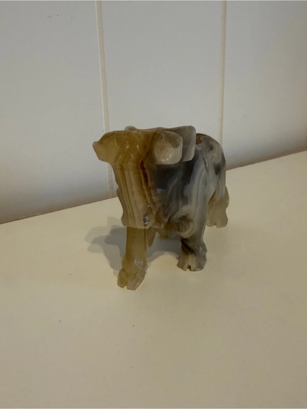 Vintage Hand Carved Onyx marble Bull Cow Figurine Statue Stone Sculpture